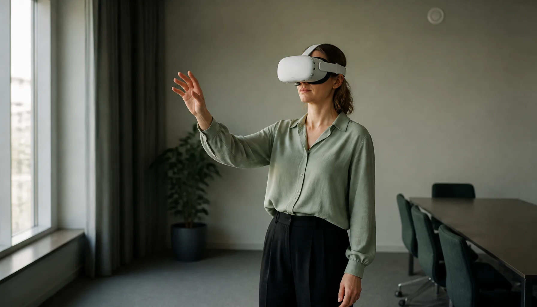 One person, a headset, a 360 or 3D scenario